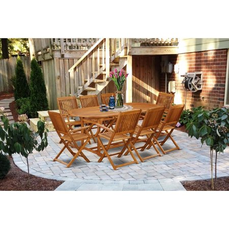 EAST WEST FURNITURE 9 Piece Beasley Acacia Wood Patio Furniture Set - Natural Oil BSCM9CANA